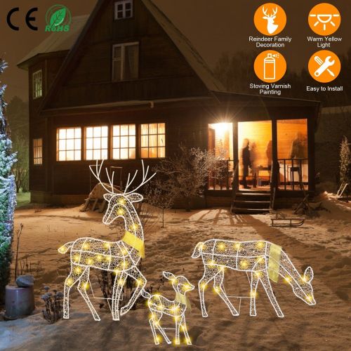 3 Sets of Reindeer Family Lighted 2D Christmas Deer Decoration Warm Yellow Light 3 Lighting Modes Buck Doe Fawn Indoor Outdoor Christmas Decoration 3 Sets of Reindeer Family Lighted 2D Christmas Deer Decoration Warm Yellow Light 3 Lighting Modes Buck Doe Fawn Indoor Outdoor Christmas Decoration